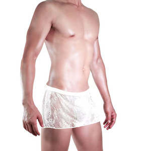Men's <b>Sexy</b> Low Rise Lace Flared Skirt Shorts <b>Thong</b> See Through Seductive Underwear Red - Product Image 5