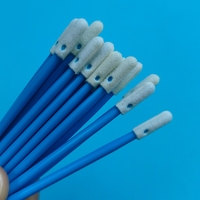 Écouvillon de nettoyage de précision sans peluches à manche bleu, avec petite pointe en mousse éponge, pour salle blanche et élimination de la poussière