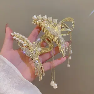 Nuevo diseño forma de flor decoración del cabello tiburón cabeza trasera pelo Cola de Caballo clip metal elegante Gardenia Rosa tulipanes mujeres pelo garra