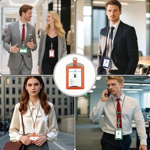 Boshiho Factory Office Badge Holder Real <b>Leather</b> ID Badge Card Holder with Neck <b>Lanyard</b> ID Card Holder - Product Image 6