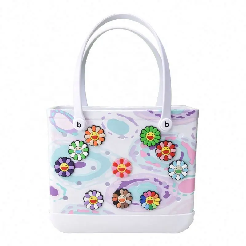New arrival flower pvc large charms for bog bag tote beach DIY accessories