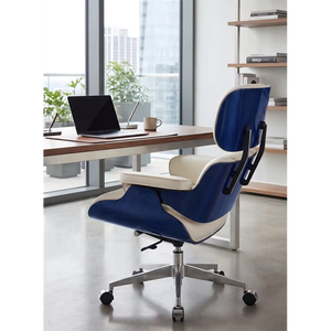 Fauteuil <span class=keywords><strong>de</strong></span> <span class=keywords><strong>bureau</strong></span> ergonomique <span class=keywords><strong>de</strong></span> style Mid-Century Modern avec plateau en fibre <span class=keywords><strong>de</strong></span> carbone, revêtement en cuir pleine fleur, inclinable, avec roulettes rembourrées - Product Image 4