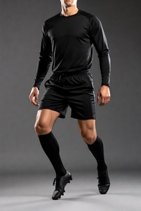Camiseta de Fútbol de Manga Larga Negra para Hombre, Cuello Redondo, Corte Atlético, 100% Poliéster, Color Sólido para Todas las Temporadas - Product Image 1