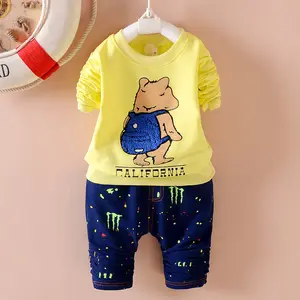 ชุดเสื้อผ้าสำหรับเด็กคอกลมพิมพ์ลายชื่อหมีสำหรับฤดูใบไม้ผลิ2017