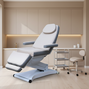 Kangmei Modern Therapy Salon - Camilla de Masaje con 3 Motores Eléctricos, Color Beige, para Tratamientos Faciales, Pestañas, Belleza, Podología y Estética - Product Image 1