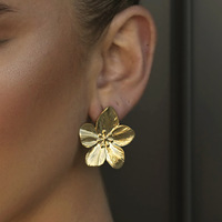 Gaovo Anting-Anting Bunga Warna Emas Bahan Stainless Steel untuk Wanita, Perhiasan Fashion Bertekstur, Aksesori Hadiah Koleksi