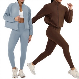 Conjunto Deportivo de Dos Piezas para Mujer, Otoño-Invierno, Ecológico, Chaqueta de Forro Polar con Cremallera y Manga Larga, Leggings de Cintura Alta - Product Image 3