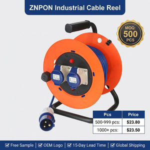 Enrouleur de câble industriel robuste 16A 240V IP44 25/<span class=keywords><strong>50m</strong></span> à 2 prises CEE avec disjoncteur thermique et indicateur - Product Image 1