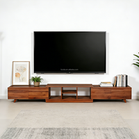 Konsol TV Modern yang Dapat Diubah Bentuknya, 4 Laci, Dapat Diperpanjang, Tahan Lama, Multi-Fungsi, Furnitur Ruang Tamu Kayu, Cocok untuk Apartemen, Muat TV 65 inci+