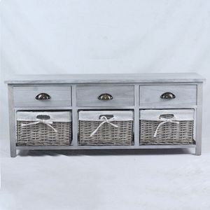 Vintage Grey Range -Three <strong>Drawer</strong> and Three <strong>Wicker</strong> Basket Storage Unit - Product Image 2