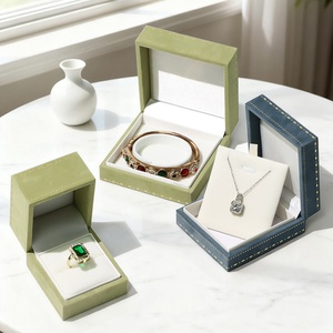 High-end Green Navy Blue Rectangle Vintage Paper Velvet Lace Pattern Rim Jewelry Packaging <b>Box</b> for <b>Rings</b> Bracelets Pendants - Product Image 1