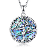 Collier pendentif Arbre de Vie Merryshine en laiton avec nacre et coquille d'ormeau, bijoux gothiques pour femme