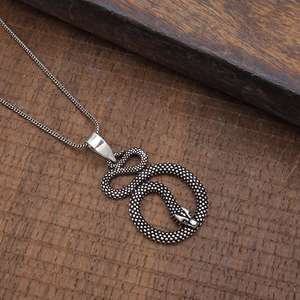 Collar con colgante de Animal Chapado en plata de ley 925 de serpiente de diseñador exclusivo, joyería fina Unisex con cadena de cuerda gótica - Product Image 4