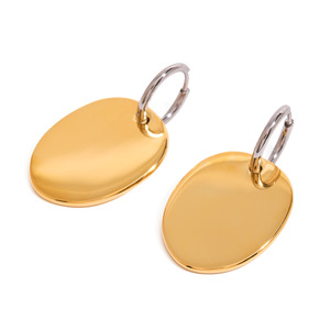Pendientes Colgantes Ovalados de Acero Inoxidable, Diseño Geométrico en Bloques de Color Dorado y Plateado, Unisex, para Uso Diario - Product Image 1