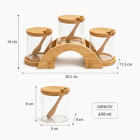 Ensemble de pots à épices ronds en verre avec support en bambou, contenants à assaisonnements de 430 ml avec cuillère pour l'organisation du comptoir de cuisine