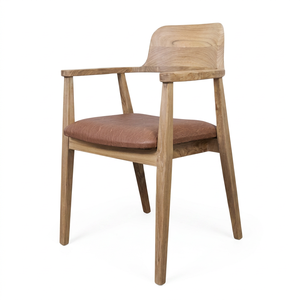 Fauteuil de salle à manger moderne en teck avec revêtement en microfibre pour la maison, l'extérieur, le salon, les repas - Product Image 1