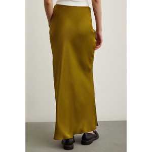 Falda Larga <span class=keywords><strong>Mango</strong></span> con Corte Diagonal, Color Oliva, 100% Seda Satén, Brillante, Largo Completo, para Mujer - Product Image 1