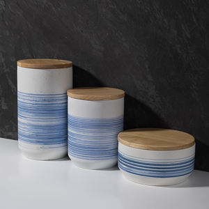 Cuenco de cubierta de bambú blanco y azul de <span class=keywords><strong>Merlin</strong></span> Living con tarro de cerámica nórdico dibujado a mano, decoración de lujo para el hogar, almacenamiento de alimentos - Product Image 2