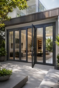Puertas Plegables de Aluminio para Patio, <span class=keywords><strong>Tipo</strong></span> Acordeón, Insonorizadas, Acabado Negro, Certificación CE, para Cocina, Sala de Estar y Exteriores - Product Image 2