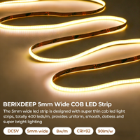 Bande LED COB 5V USB 400 LED/m 5mm 8W/M CRI92+ Sans points IP20 Dimmable Coupable Flexible pour Décoration Intérieure