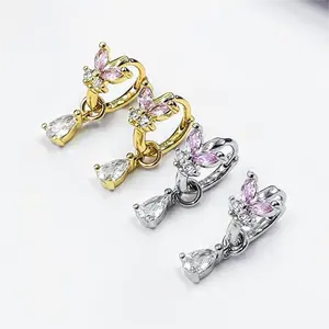 Korean Style Thailand Hot Sale 18K Gold Plated Hoop Drop Butterfly Earrings