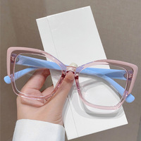 Lunettes pour femmes de style européen et américain, monture complète anti-lumière bleue haut de gamme, personnalisées, color-block, style œil de chat, même style