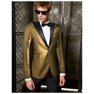 男士时尚实心金属光泽西装外套涤纶人造丝婚礼舞会晚宴礼服套装 - Product Image 2