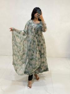 Costume Anarkali en soie d'organza pur et doux imprimé ensemble de vêtements pakistanais pour femmes au prix de gros - Product Image 6