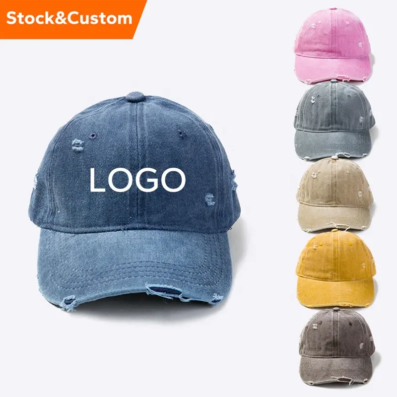 Stock custom hat ribbed distressed baseball hat blank hats sports caps Washed cotton solid color baseball caps wholesale