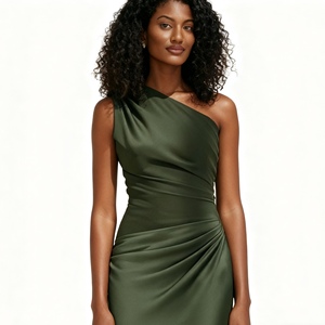 เดรสลำลองเซ็กซี่สำหรับออกงานกลางคืน ทรงเอไลน์ คอเสื้อไม่สมมาตร ไร้แขน เปิดหลัง สีพื้น เอวธรรมชาติ ความยาวปานกลาง - Product Image 2