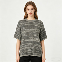 Pull-over en maille texturée élégant et scintillant à manches courtes, gris dégradé avec sequins, pour femme, fabrication artisanale de qualité supérieure, vente en gros
