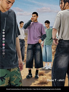 Camiseta Dune Primavera/Verano 270G, 100% Algodón Lavado, Estilo Retro, Marca Moderna, Estilo Europeo y Americano, Oversize, Manga Corta - Product Image 1