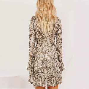 Cuello alto con estampado de <span class=keywords><strong>leopardo</strong></span> <span class=keywords><strong>vestido</strong></span> de gasa para las mujeres de la primavera de manga larga Mini fiesta <span class=keywords><strong>vestido</strong></span> Sexy - Product Image 3