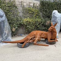 Sculpture d'animal kangourou en acier corten, grande sculpture de jardin pour décoration extérieure moderne