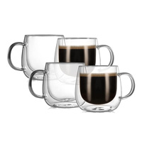 Mug à café en verre à double paroi CnGlass 290 ml, tasse à thé isolée en borosilicate avec poignée, compatible micro-ondes, tasse à boire en verre transparent