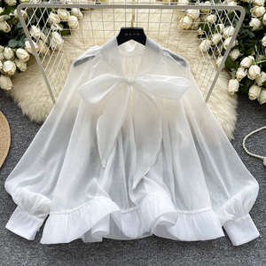 Camicia Vintage a maniche a sbuffo da donna autunno farfalla papillon Design <span class=keywords><strong>Top</strong></span> camicette <span class=keywords><strong>eleganti</strong></span> donna donna - Product Image 2