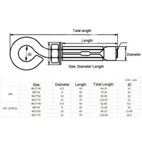Vis à œil en acier inoxydable 304 avec manchon d'ancrage M6-M12, crochet annulaire, fixation par expansion pour béton