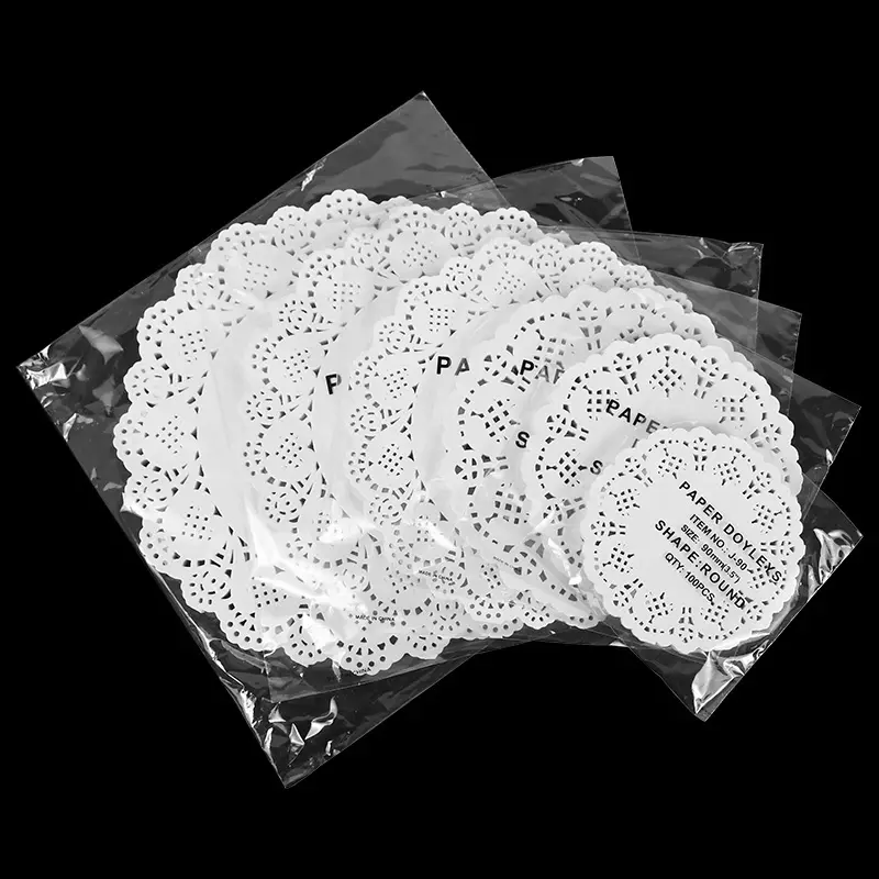 100Pcs Branco Redondo Lace Coaster Placemat Papel Lace Cake Mat Doilies Embalagem De Presente De Casamento Para Aniversário Mesa De Natal DIY Decor