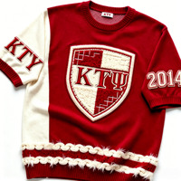 Prix d'usine, pull en tricot vintage personnalisé pour sororité, pull à manches courtes pour homme, broderie rouge et blanche, col rond