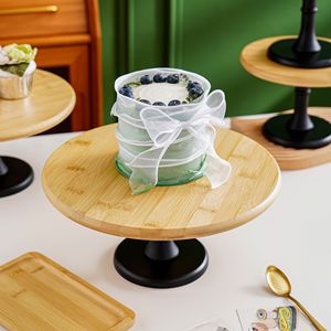 Bamboo Dessert Stand Tiered With Handle For Home Tea Party Serving Trays Multifunctional Decorative Wooden Pattern - Product Image 2