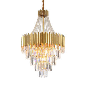 Grand lustre en cristal de luxe doré à DEL pour l'éclairage intérieur du hall de l'hôtel Lampes suspendues conçues individuellement - Product Image 6