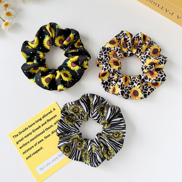 Sunflower Print Scrunchies for Women Leopard Zebra Pattern Hair Ties Elastic Hair Band Ponytail Holder Fashion Hair Accessory
