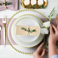 Assiettes de présentation en plastique transparent de 13 pouces avec bord perlé, style classique, pour service de table, décoration de maison, fêtes et mariages