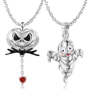 Colgante de calavera de calabaza para hombre y mujer, collar de <span class=keywords><strong>plata</strong></span> de ley 925 auténtica, joyas de fantasmas, regalos de Halloween - Product Image 1