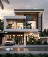 Villa de luxe avec double garage et piscine, maison préfabriquée utilisant des murs composites et une structure en acier léger