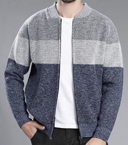 Cardigan zippé en laine tricotée color block pour homme, coupe ajustée, décontracté - Product Image 3