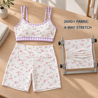 Ensemble de vêtements de sport personnalisé à imprimé floral, durable, 75% nylon, 25% élasthanne, extensible dans les 4 sens, soutien-gorge de sport, short de sport, leggings, vêtements de yoga
