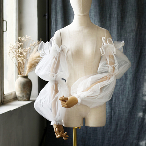YouLaPan MM37 <span class=keywords><strong>Gants</strong></span> de mariée élé<span class=keywords><strong>gants</strong></span> à une seule couche en dentelle transparente sans doigts avec poignets élastiques et bordure en ruban pour les mariages - Product Image 5
