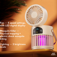 2026 Nieuwe Drie-in-één Draagbare Ventilator Muggenlamp Oplaadbaar 5-Snelheden Wind LED Display voor Buiten Kamperen Huishoudelijk Gebruik