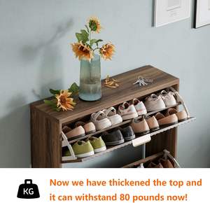 Meuble à chaussures autoportant moderne QIVOMIX avec 2 tiroirs rabattables, range-chaussures étroit pour entrée, en bois - Product Image 3